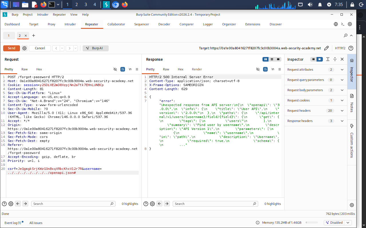 Exploiting Server-Side Parameter Pollution in a REST URL